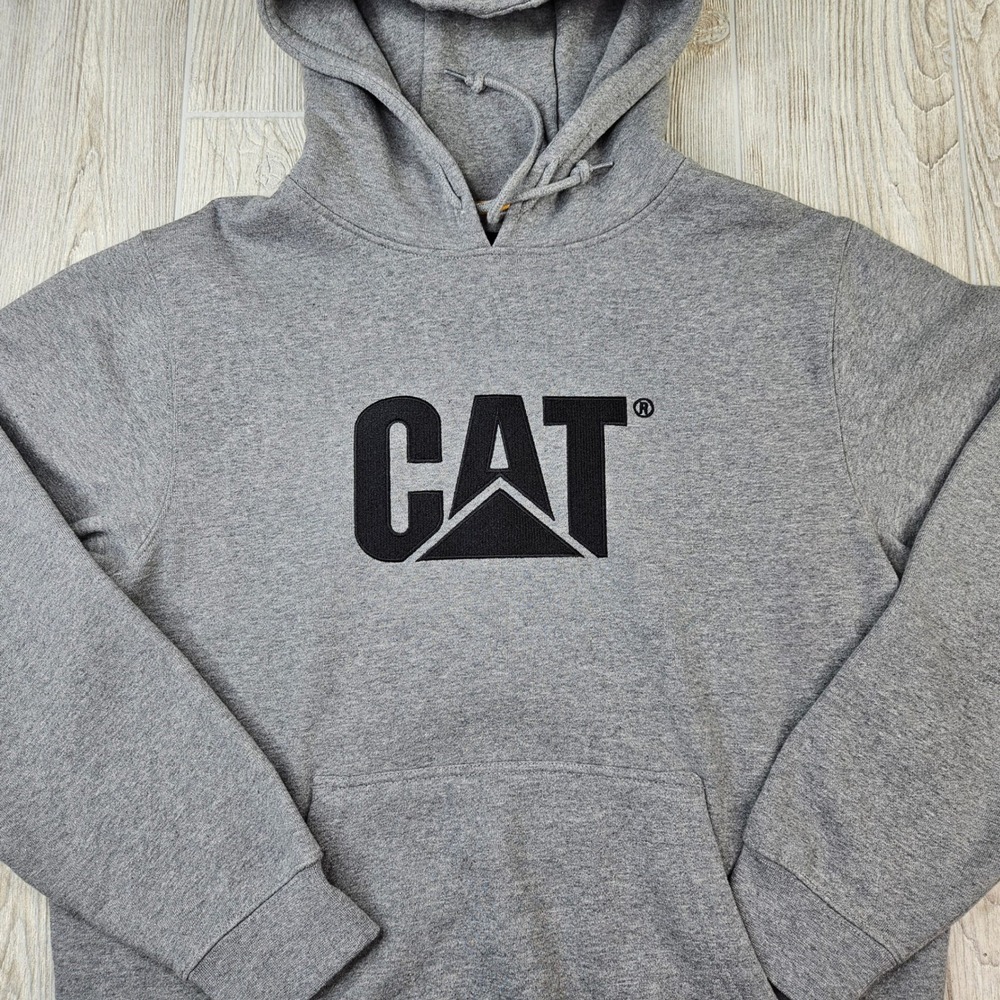 CAT Caterpillar Mens Grey Logo Pullover Hoodie Workwear Sweatshirt M 1487109